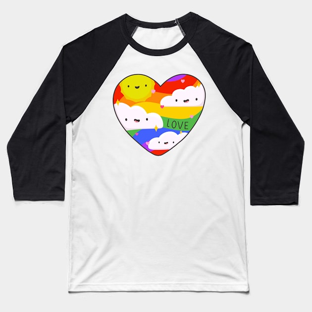 Rainbow Heart Kawaii Love Baseball T-Shirt by Sofia Sava